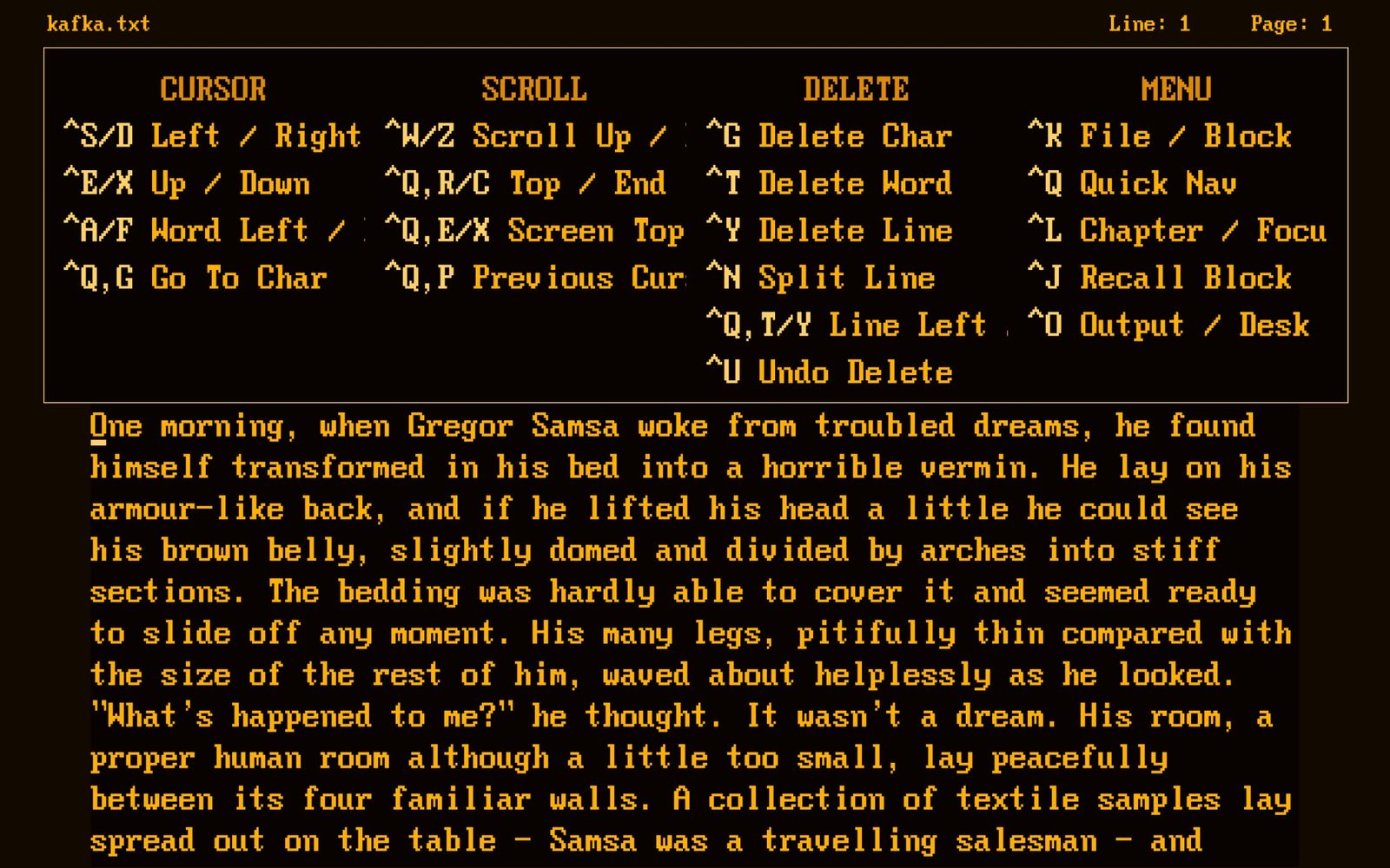 Amber Terminal theme screenshot in Maru Writer
